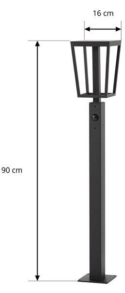 Słupek oświetleniowy LED Lucande Lynx, 95,5 cm, czarna, IP65, z czujnikiem Lynx, czarny, metal, nowoczesny
