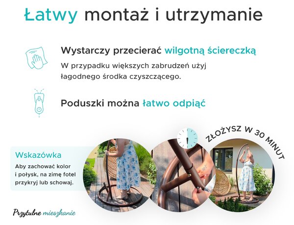 Wiszące krzesło MOLINE ze stojakiem, czarne