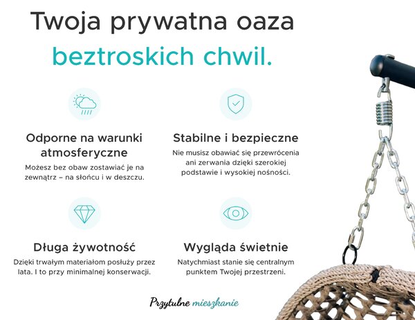 Wiszące krzesło MOLINE ze stojakiem, czarne