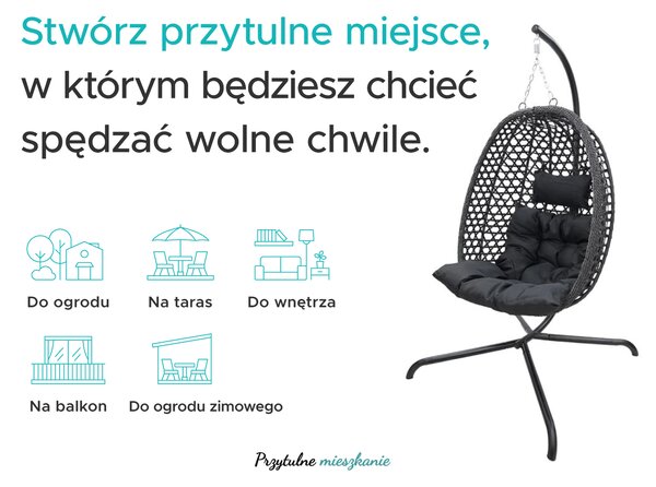 Wiszące krzesło MOLINE ze stojakiem, czarne