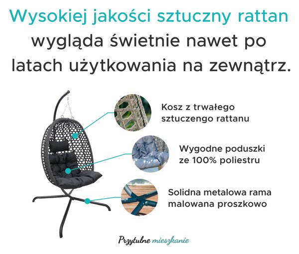 Wiszące krzesło MOLINE ze stojakiem, czarne