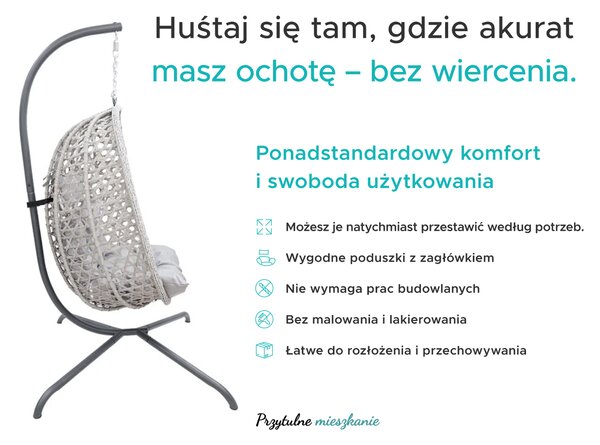 Wiszące krzesło MOLINE ze stojakiem, czarne