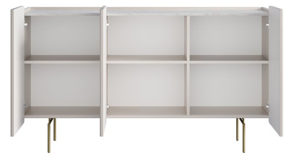 Komoda Malmi 150 cm trzydrzwiowa - kaszmir / crema bianca / złote nóżki