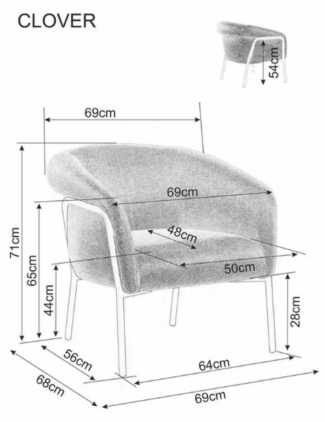 Designowy fotel CLOVER BREGO, musztardowy BREGO 68