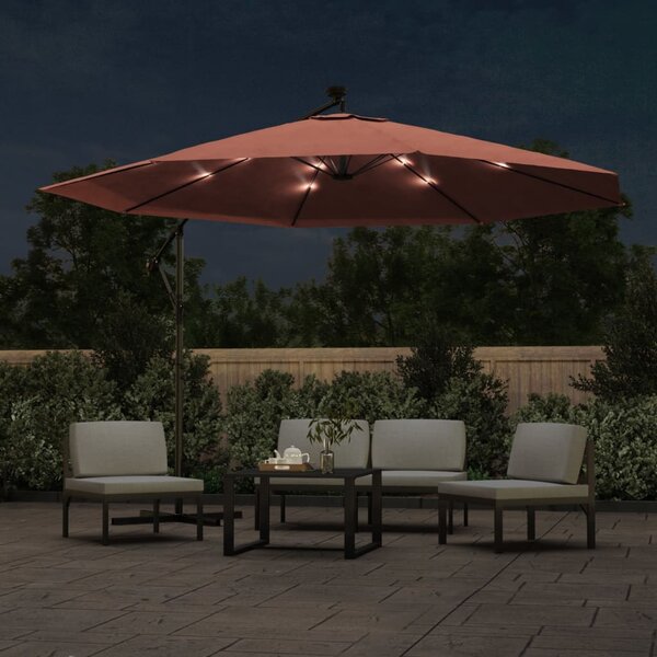 Parasol ogrodowy z LED, wiszący, terakota, 350 cm