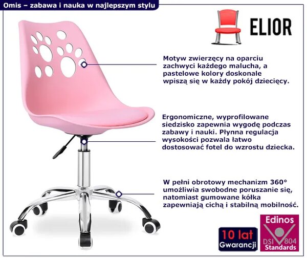 Różowy Dziecięcy Fotel Obrotowy G1-H35