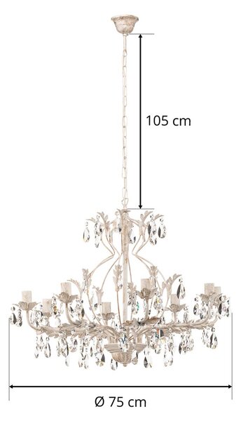 Żyrandol kryształowy Teresa ONLI, możliwość ściemniania, kremowy / amber, salon / jadalnia, metal, antyczny