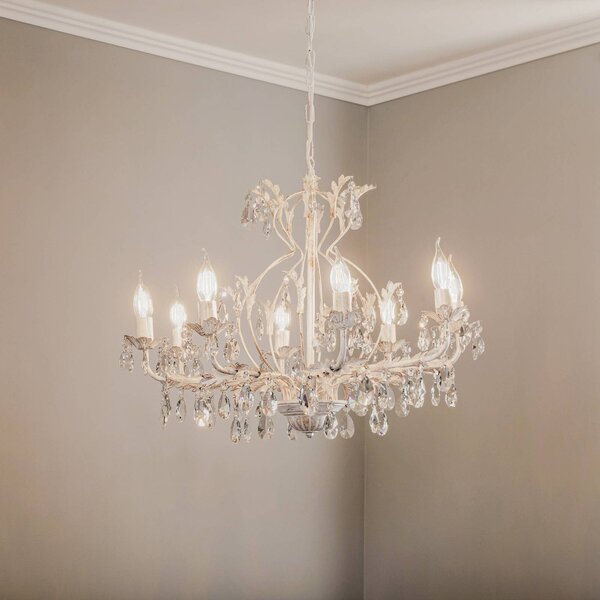 Żyrandol kryształowy Teresa ONLI, możliwość ściemniania, kremowy / amber, salon / jadalnia, metal, antyczny