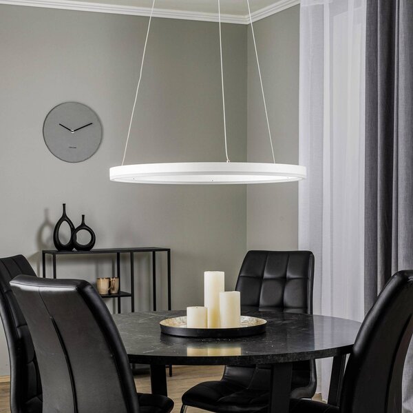 Lampa wisząca Albiona Arcchio, możliwość ściemniania, biały / opal, kuchnia, metal, nowoczesny