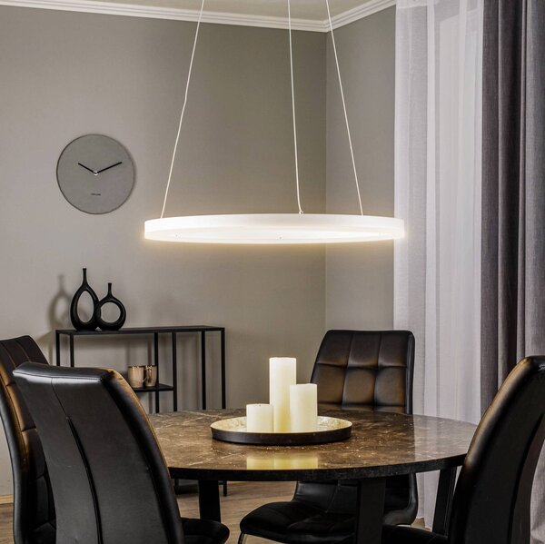 Lampa wisząca Albiona Arcchio, możliwość ściemniania, biały / opal, kuchnia, metal, nowoczesny