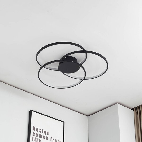 Lampa sufitowa LED Riley Lindby, możliwość ściemniania, czarny, salon / jadalnia, aluminium, nowoczesny