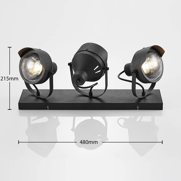 Reflektor sufitowy Lindby Henega, 52 cm, czarny, 3-punktowy Henega Lindby, możliwość ściemniania, czarny, salon / jadalnia, metal, industrialny