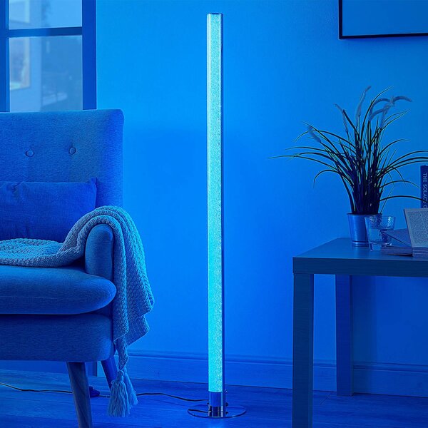 Lampa stojąca LED Hadis Lindby, możliwość ściemniania, chromowy / srebrny, salon / jadalnia, tworzywo sztuczne, nowoczesny