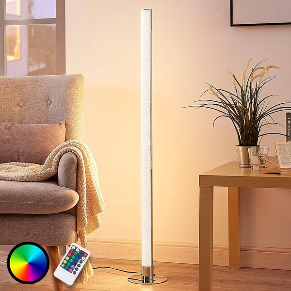Lampa stojąca LED Hadis Lindby, możliwość ściemniania, chromowy / srebrny, salon / jadalnia, tworzywo sztuczne, nowoczesny
