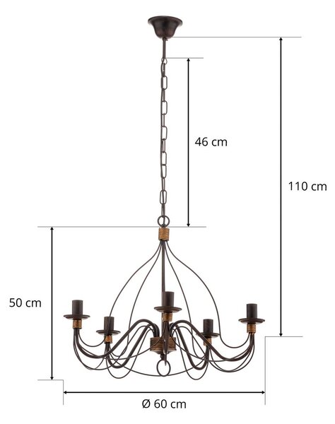 Żyrandol Fiamma ONLI, możliwość ściemniania, brązowy / rdzawy, salon / jadalnia, metal, dworkowy / rustykalny