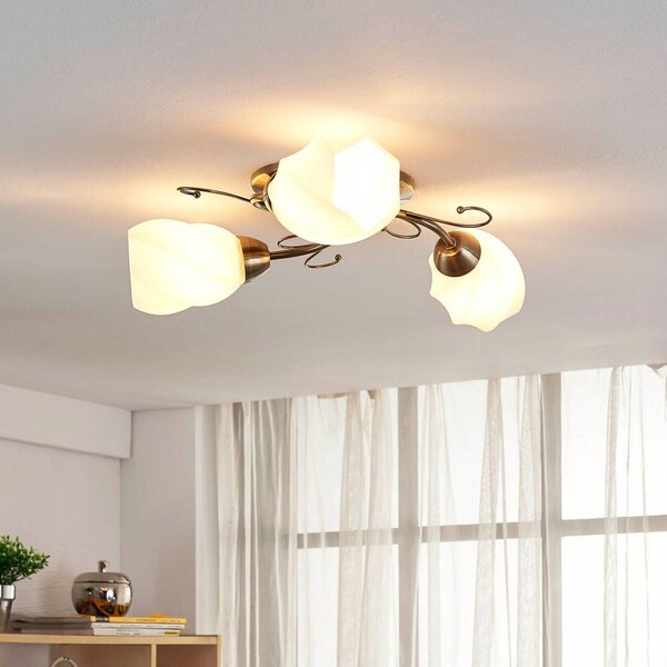 Lampa sufitowa Amedea Lindby, możliwość ściemniania, brązowy / mosiężny, salon / jadalnia, szkło, antyczny