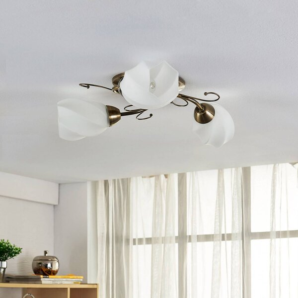 Lampa sufitowa Amedea Lindby, możliwość ściemniania, brązowy / mosiężny, salon / jadalnia, szkło, antyczny