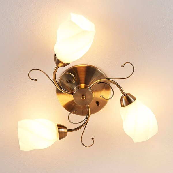 Lampa sufitowa Amedea Lindby, możliwość ściemniania, brązowy / mosiężny, salon / jadalnia, szkło, antyczny