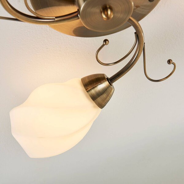 Lampa sufitowa Amedea Lindby, możliwość ściemniania, brązowy / mosiężny, salon / jadalnia, szkło, antyczny