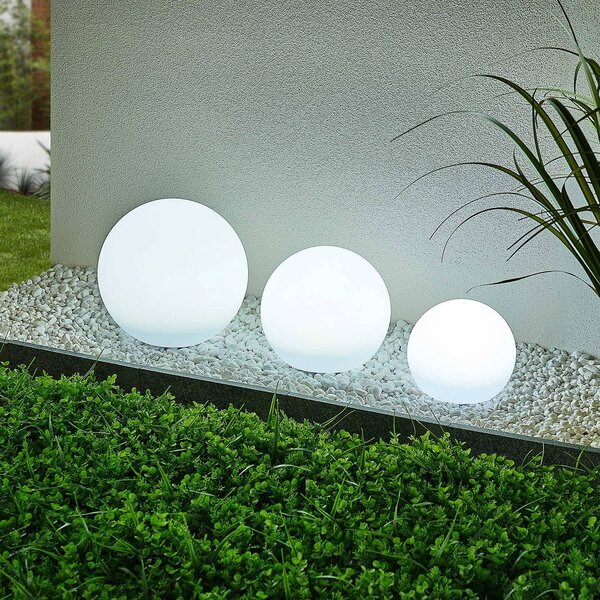 Lampy solarne LED Lindby Lago, RGBW, zestaw 3, kule, szpikulec do podłoża Lago, biały / opal, tworzywo sztuczne, nowoczesny