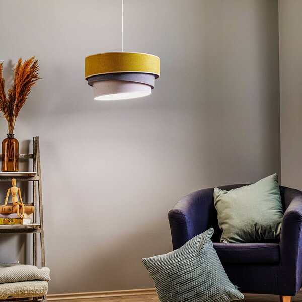 Lampa wisząca Pastell Trio Duolla, możliwość ściemniania, żółty / pomarańczowy, salon / jadalnia, tkanina / materiał / jedwab