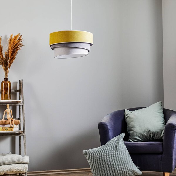 Lampa wisząca Pastell Trio Duolla, możliwość ściemniania, żółty / pomarańczowy, salon / jadalnia, tkanina / materiał / jedwab