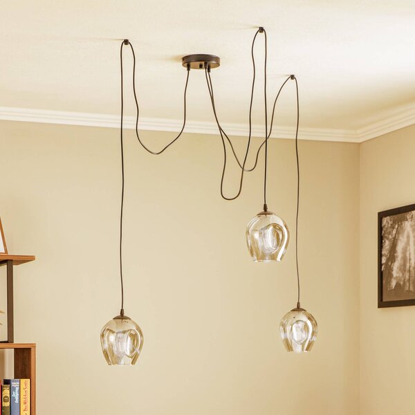 EMIBIG LIGHTING Lampa wisząca Starla, szkło grafitowe, 3-punktowa, zdecentralizowana
