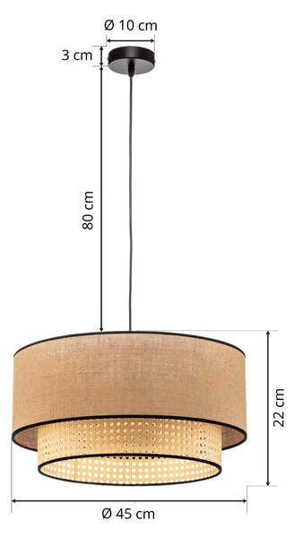 Lampa wisząca Boho Duolla, możliwość ściemniania, jasne drewno, salon / jadalnia, tkanina / materiał / jedwab, dworkowy / rustykalny