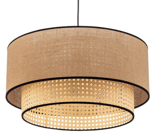 Lampa wisząca Boho Duolla, możliwość ściemniania, jasne drewno, salon / jadalnia, tkanina / materiał / jedwab, dworkowy / rustykalny