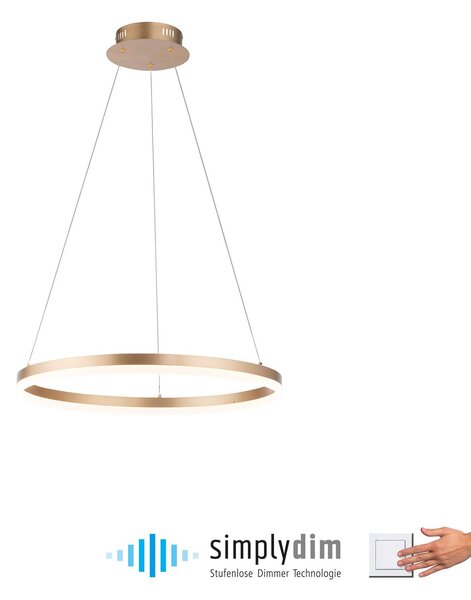 Paul Neuhaus Lampa wisząca Titus, możliwość ściemniania, mosiężny / złoty, salon / jadalnia, aluminium, nowoczesny