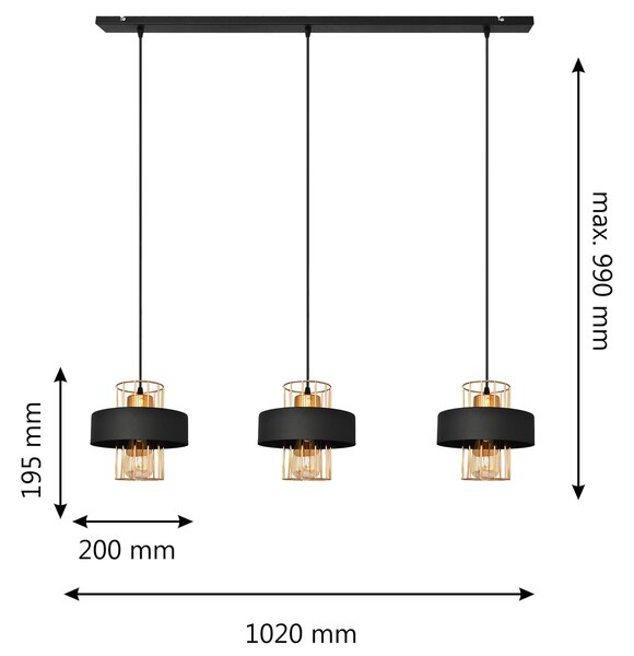 Lampa wisząca potrójna VOLTA W-L 1377/3 BK+BR