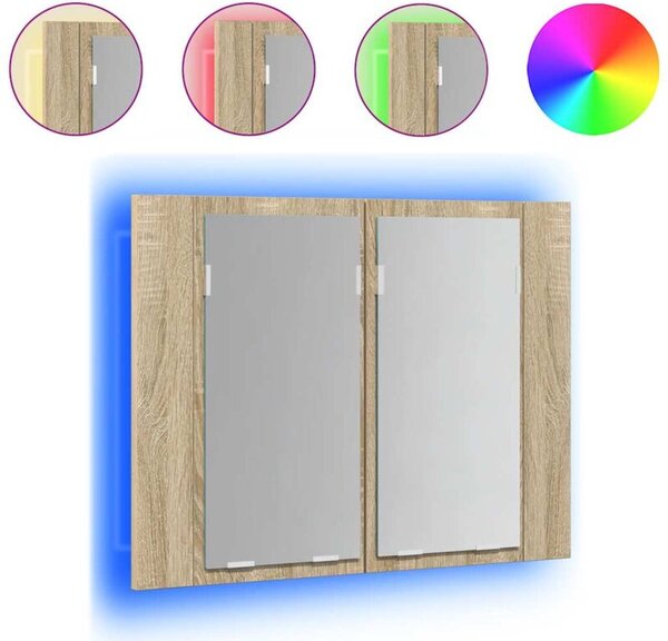 Szafka łazienkowa z lustrem i LED, dąb sonoma, 60x12x45, akryl