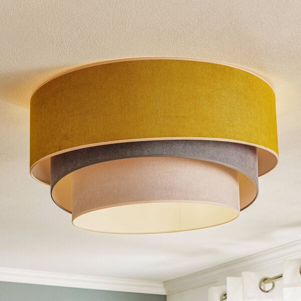 Lampa sufitowa Pastell Trio Duolla, możliwość ściemniania, żółty / pomarańczowy, salon / jadalnia, tkanina / materiał / jedwab, młodzieżowy