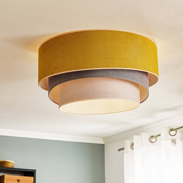 Lampa sufitowa Pastell Trio Duolla, możliwość ściemniania, żółty / pomarańczowy, salon / jadalnia, tkanina / materiał / jedwab, młodzieżowy