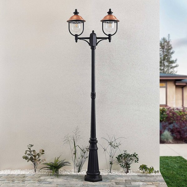 Lampa zewnętrzna Lindby Clint, 225cm, 2-punktowa, odporność na działanie wody Clint Lindby, możliwość ściemniania, miedziany, aluminium, vintage