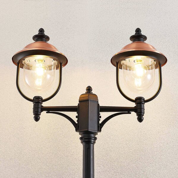 Lampa zewnętrzna Lindby Clint, 225cm, 2-punktowa, odporność na działanie wody Clint Lindby, możliwość ściemniania, miedziany, aluminium, vintage