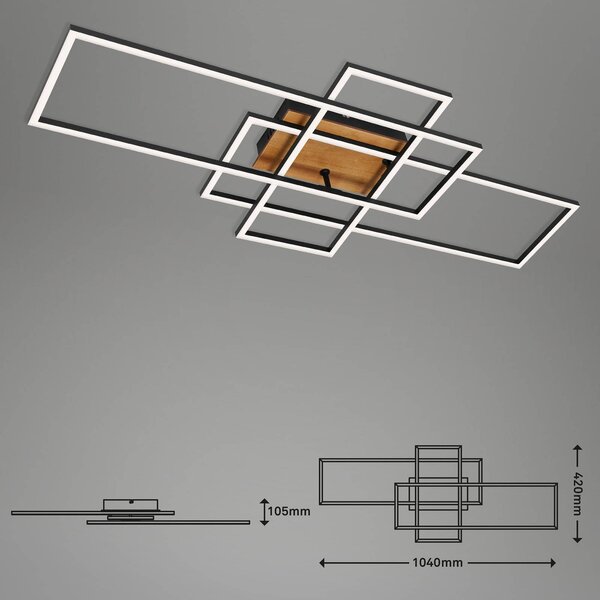 Briloner Lampa sufitowa LED Frame, możliwość ściemniania, czarny, salon / jadalnia, metal, nowoczesny