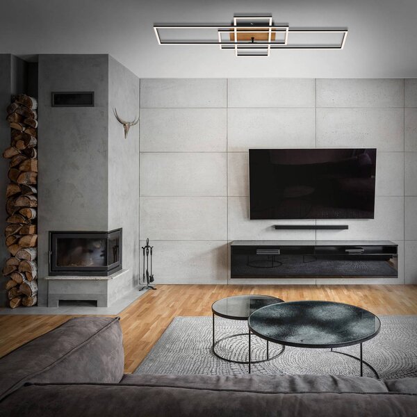 Briloner Lampa sufitowa LED Frame, możliwość ściemniania, czarny, salon / jadalnia, metal, nowoczesny
