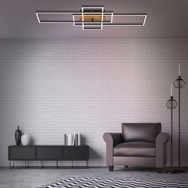 Briloner Lampa sufitowa LED Frame, możliwość ściemniania, czarny, salon / jadalnia, metal, nowoczesny