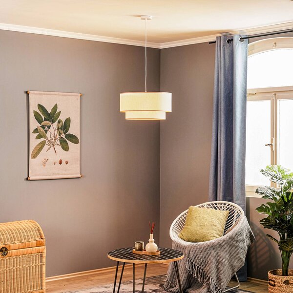 Lampa wisząca Boho Duolla, możliwość ściemniania, kremowy / amber, salon / jadalnia, tkanina / materiał / jedwab, dworkowy / rustykalny