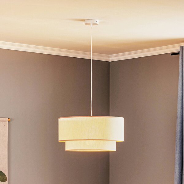 Lampa wisząca Boho Duolla, możliwość ściemniania, kremowy / amber, salon / jadalnia, tkanina / materiał / jedwab, dworkowy / rustykalny