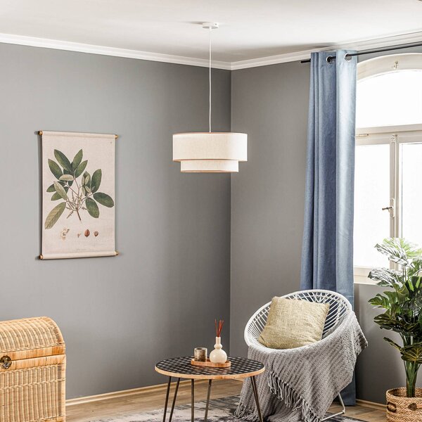 Lampa wisząca Boho Duolla, możliwość ściemniania, kremowy / amber, salon / jadalnia, tkanina / materiał / jedwab, dworkowy / rustykalny