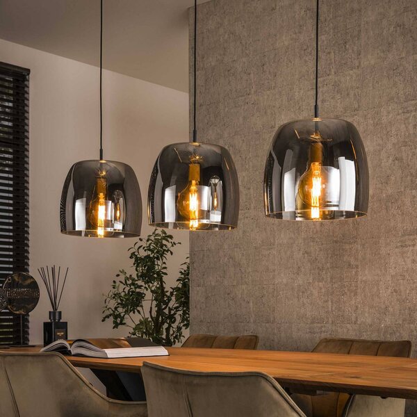 ZIJLSTRA Lampa wisząca szklana Philippa, możliwość ściemniania, aluminiowy / szary / cynkowy, salon / jadalnia, szkło