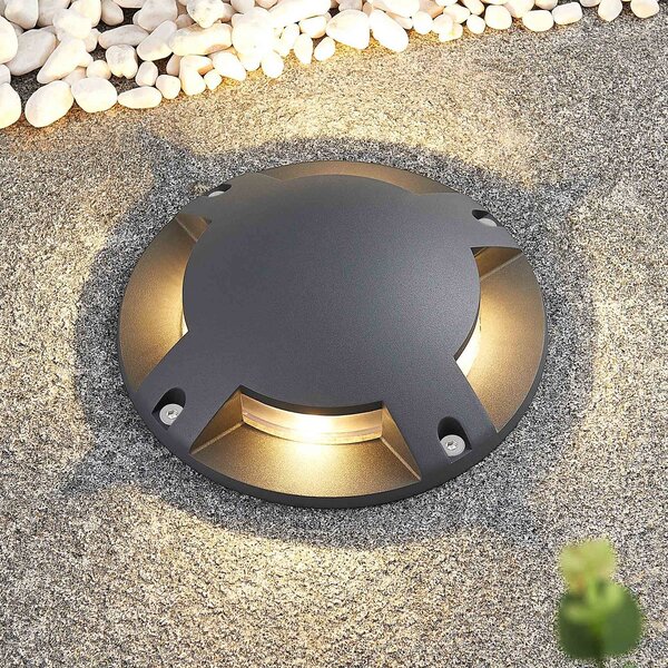 Reflektor podłogowy LED Lindby Cormac, 4-punktowy, Ø 21 cm, IP67 Cormac, czarny, aluminium, nowoczesny