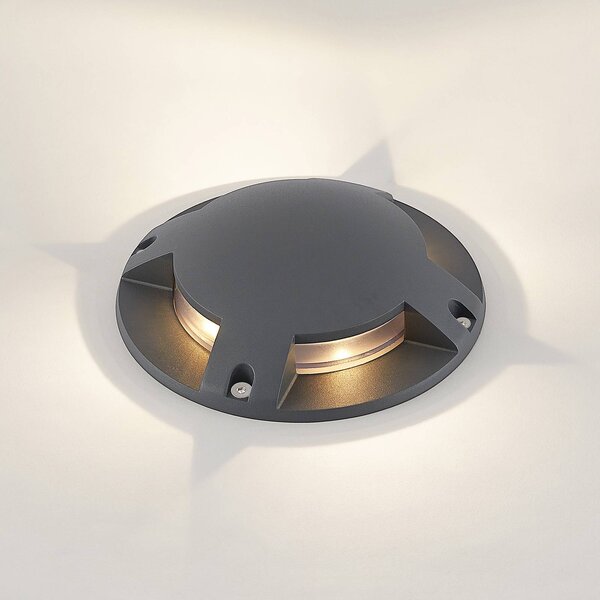 Reflektor podłogowy LED Lindby Cormac, 4-punktowy, Ø 21 cm, IP67 Cormac, czarny, aluminium, nowoczesny