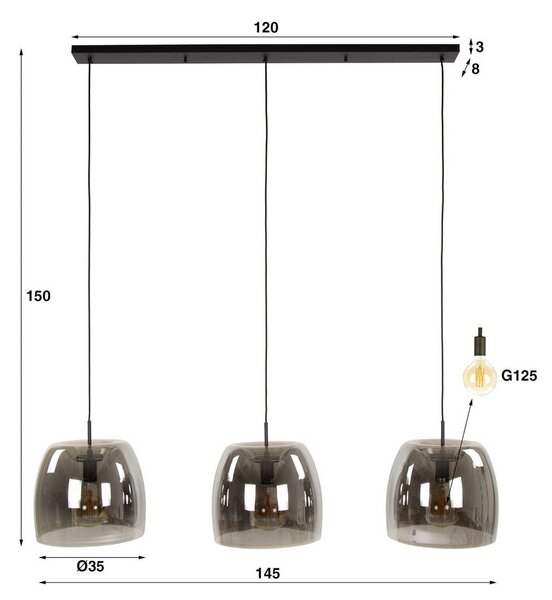 ZIJLSTRA Lampa wisząca szklana Philippa, możliwość ściemniania, aluminiowy / szary / cynkowy, salon / jadalnia, szkło