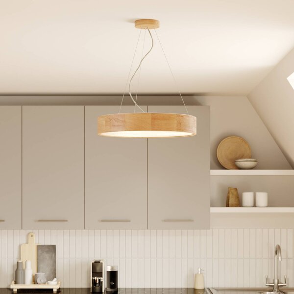 Lampa wisząca Kerio Envostar, możliwość ściemniania, salon / jadalnia, drewno, nowoczesny