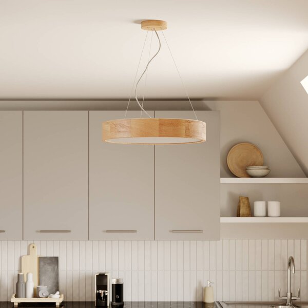 Lampa wisząca Kerio Envostar, możliwość ściemniania, salon / jadalnia, drewno, nowoczesny