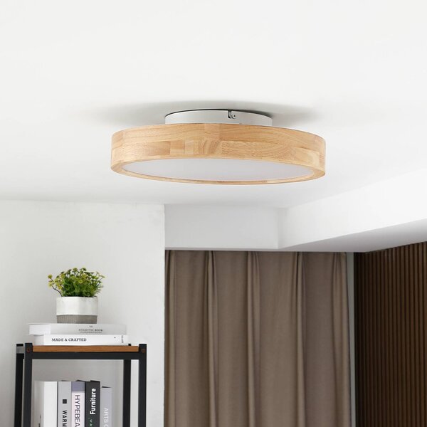 Lampa sufitowa Milada Lindby, możliwość ściemniania, jasne drewno, salon / jadalnia, drewno, nowoczesny