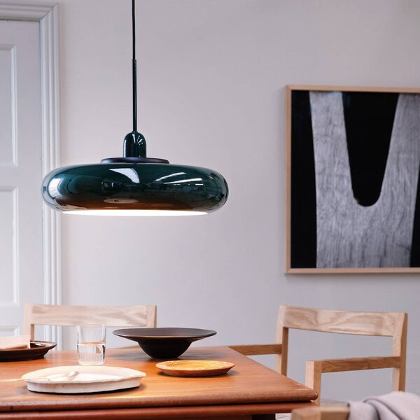 Dyberg Larsen Lampa wisząca designerska Planet, możliwość ściemniania, zielony, salon / jadalnia, metal, design